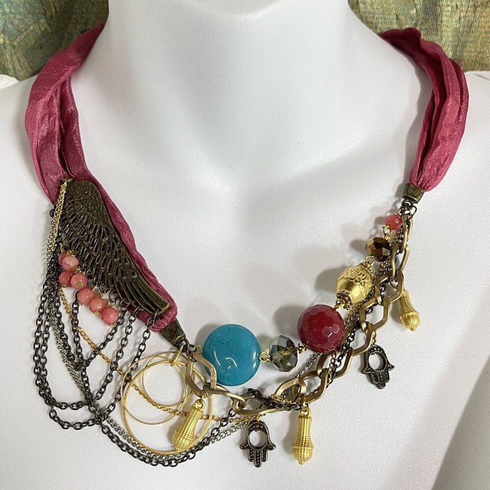 Handmade Statement Necklace Fairy Glam Blue Howlite Agate Goldtone Istanbul Gift